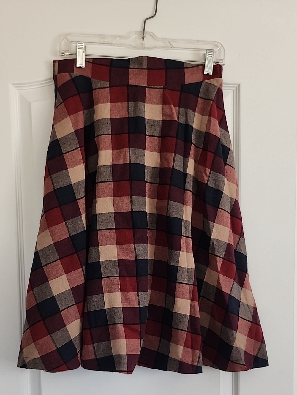 Modcloth Prim Class Hero Midi Skirt in Berry Plaid - M
